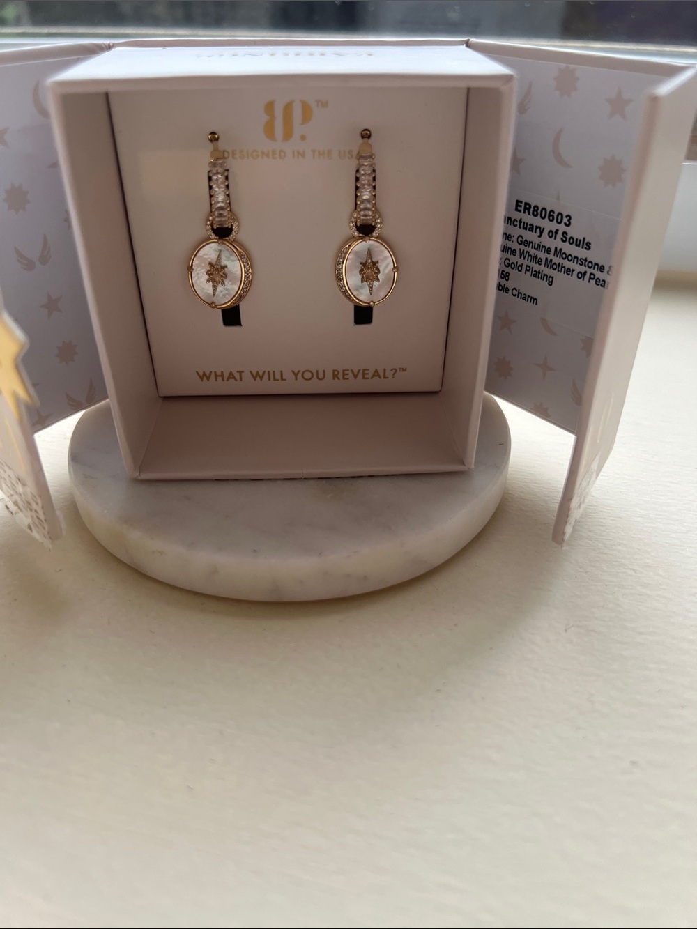 bp Gold and White Star Drop Earrings